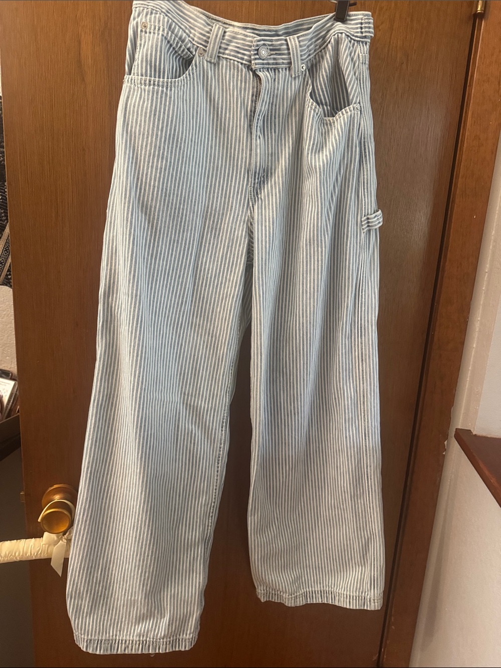 Levi's High-Rise Wide Leg Jeans in Light Blue & White Pinstripe